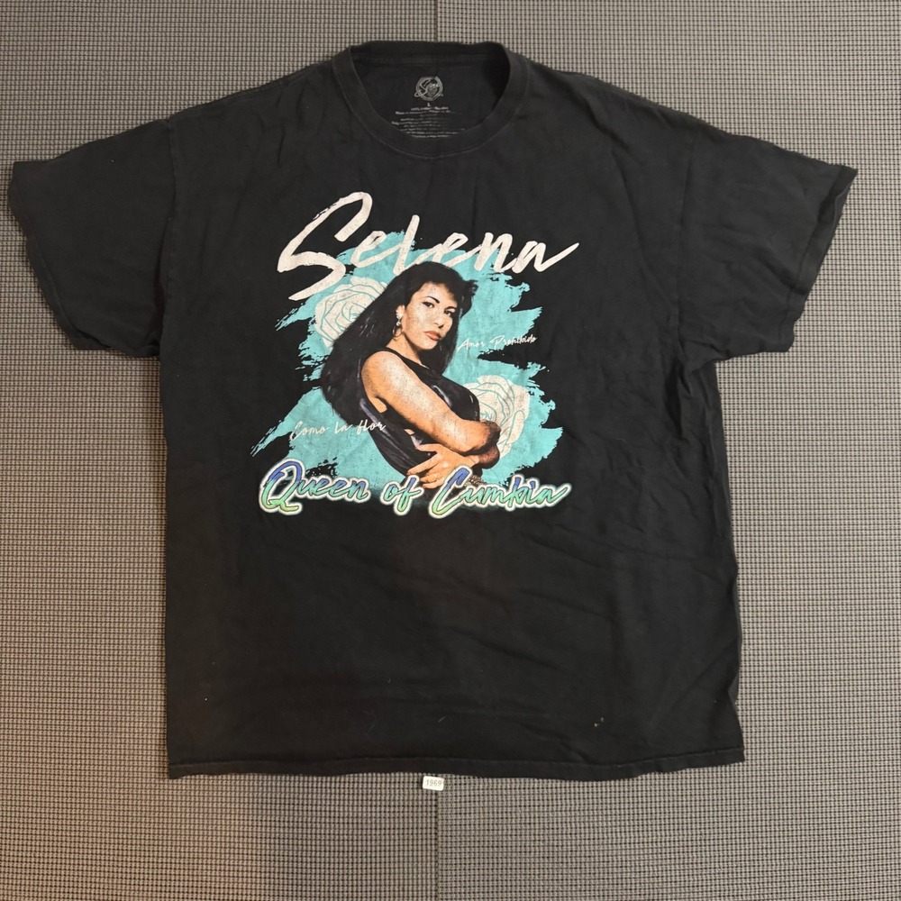 Selena Quintanilla Queen of Cumbia Black Graphic T-Shirt Mens Large L Cotton